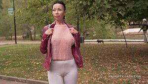 Skinny milky taut stretch pants and sheer blouseâ€¦ Did you check out my cameltoe ;)?