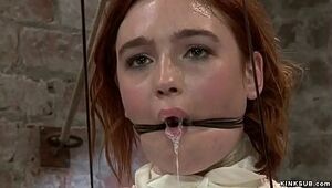 Strapped ball-gagged ginger-haired lezzie cropped